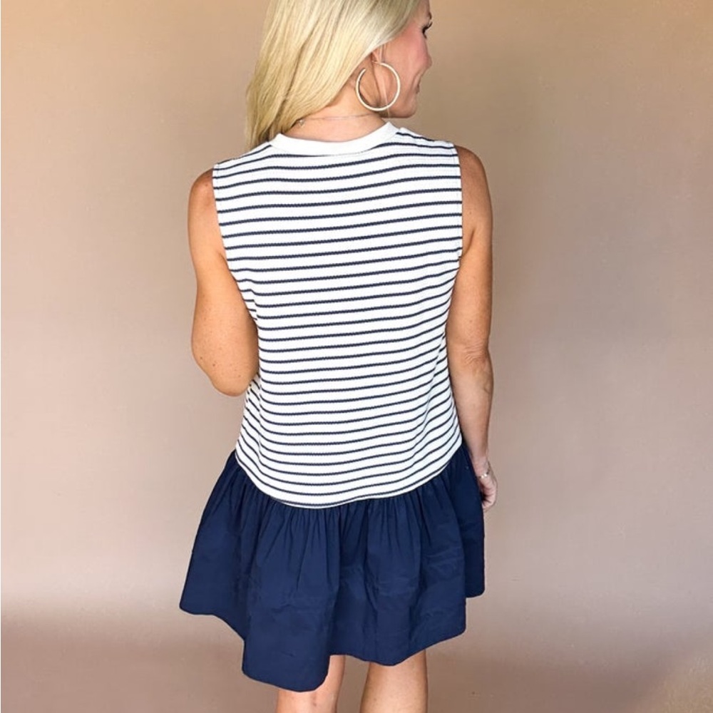 Striped Sleeveless Dress with Navy Skirt - Picture 3 of 8